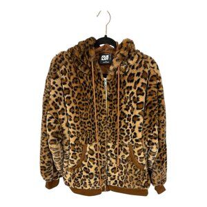 Jolie & Joy Faux Fur Leopard Print Bomber Hoodie Jacket | 2X